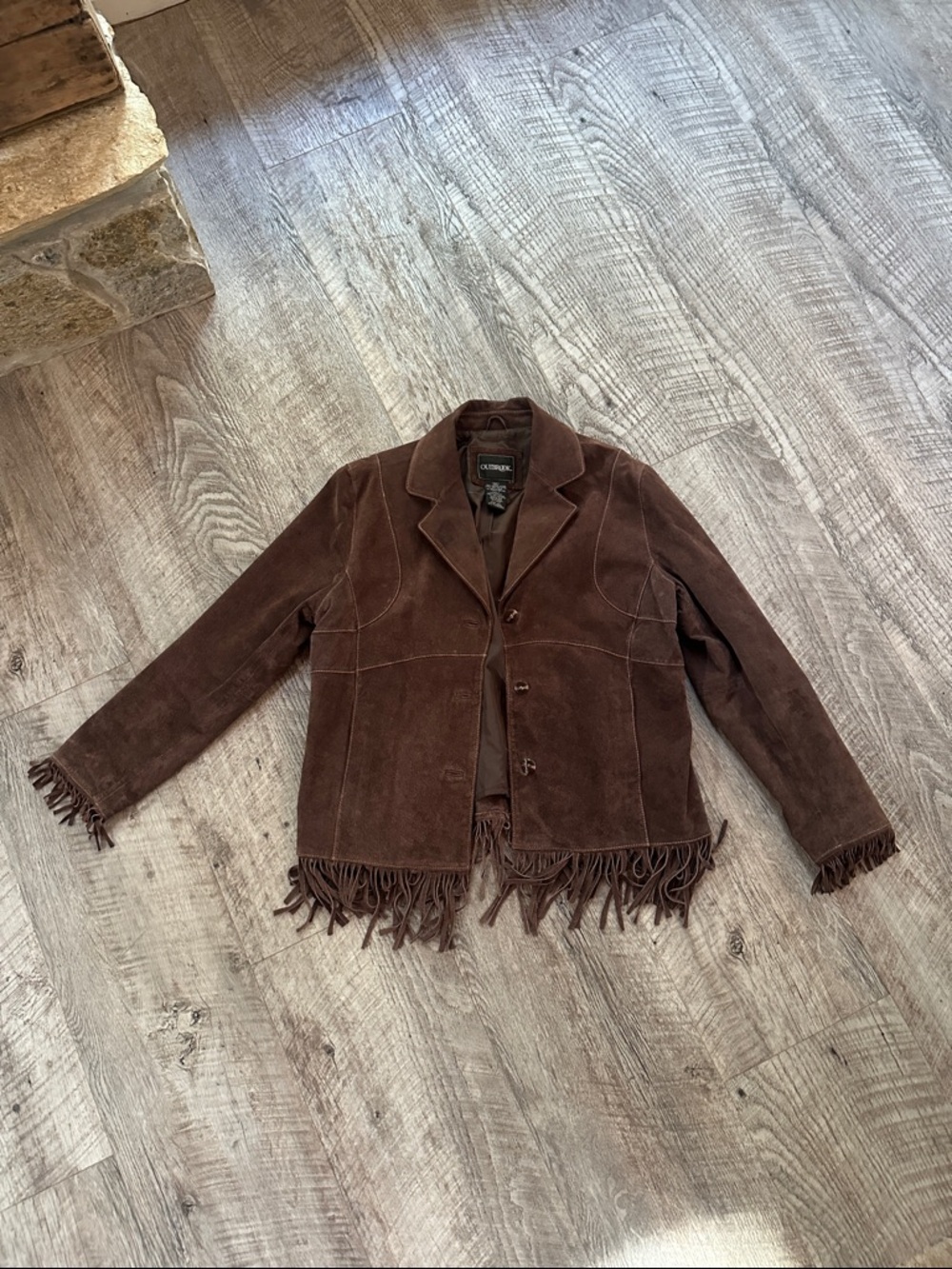 Vintage outbrook Brown Suede Fringe Leather Jacket